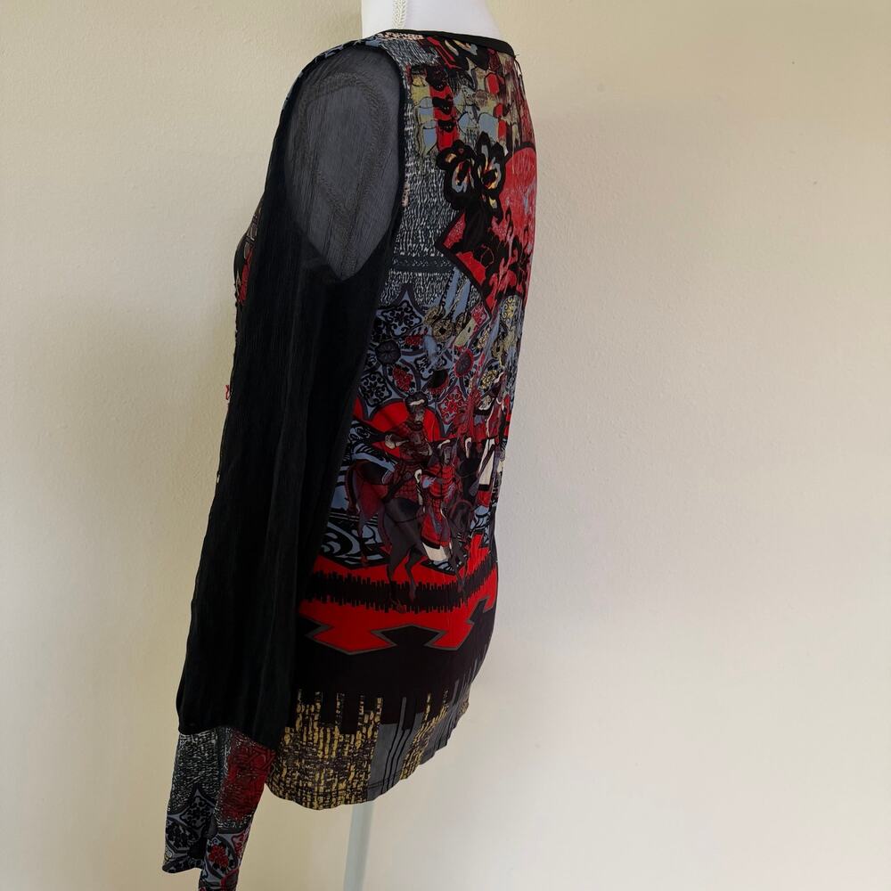 Vintage Save The Queen Samurai Graphic Mesh Top Y2K Italian Grunge Art to Wear - Picture 5 of 8